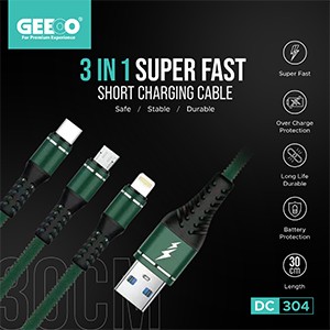 Geeoo DC-304 3-in-1 5A Short Charging Cable 30cm