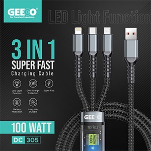 Geeoo DC305 3 IN 1 Super Fast Charging Cable-Black