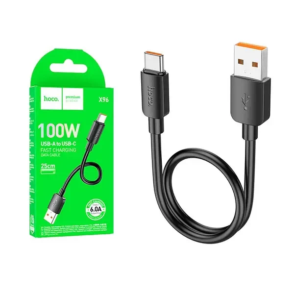 Hoco X96 100W 6A (A-to-C) Short Charging Data Cable – 25cm