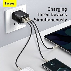 BASEUS Compact Quick Charger 2U+C Three Ports 30W Travel Power Adapter