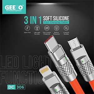 Geeoo DC306 3 IN 1 Super Fast Charging Cable LED Light Function image Geeoo DC306 3 IN 1 Super Fast Charging Cable LED Light Function image Geeoo DC306 3 IN 1 Super Fast Charging Cable LED Light Funct