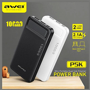 Awei P5K 10000mAh Dual USB Port Fast Charging Power Bank